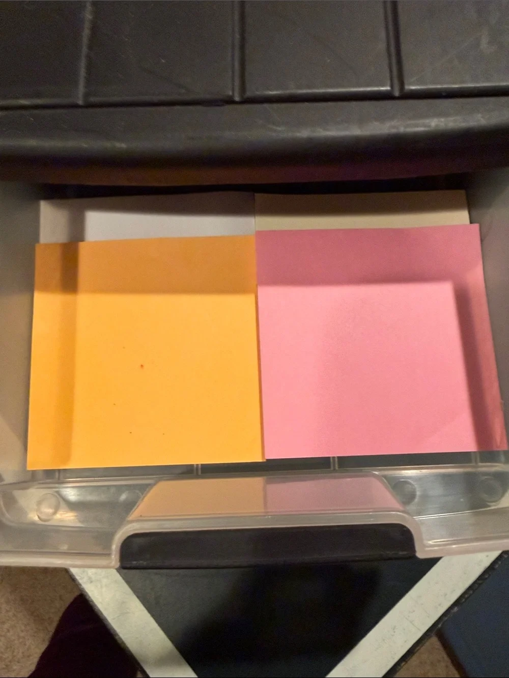 Clear Plastic 3-Drawer Organizer with Poss its, pencils, and pens included